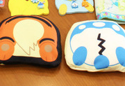 The totes fold up into these cute pouches for easy storage!
